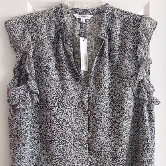 Steve Madden Ruffle Sleeve Animal Print Blouse Women's Size L - Picture 3 of 14